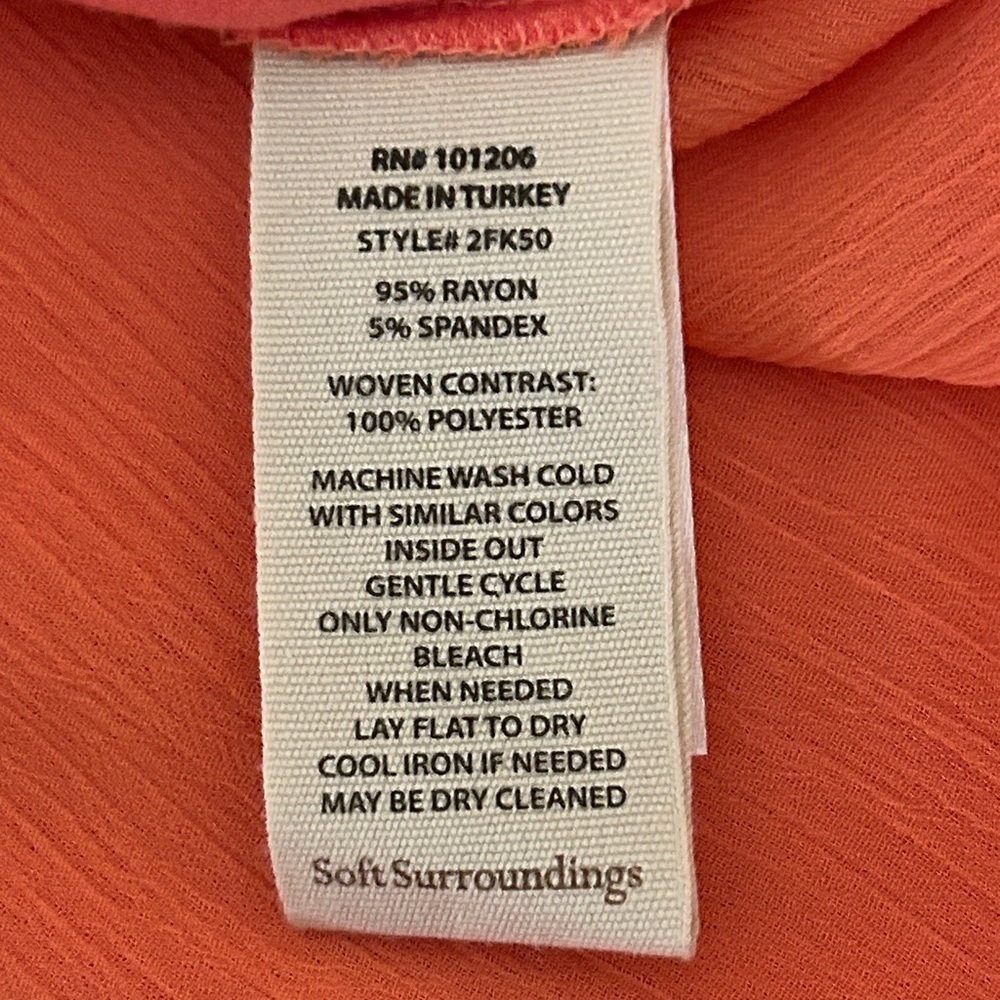 Soft Surroundings Marique Tunic Coral Top 3/4 Sleeve Medium - Picture 6 of 6